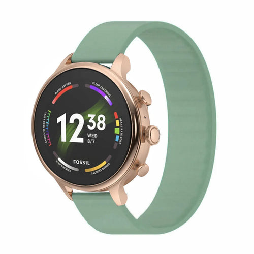 Silicone Elastic Strap, light green, on a watch, 3/4 front view
