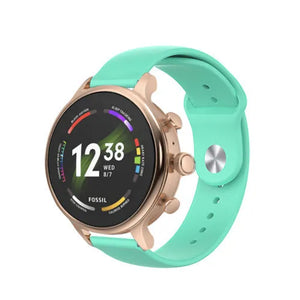 Silicone Sport Strap, aqua, on a watch, 3/4 front view