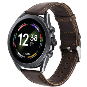 Leather Strap, dark brown, on a watch, 3/4 front view