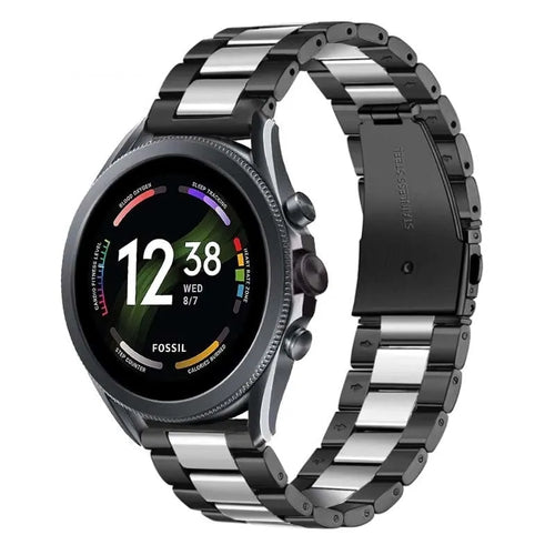 Steel Strap, black/silver, on a watch, 3/4 front view