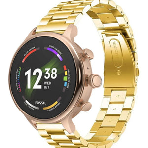 Steel Strap, gold, on a watch, 3/4 front view