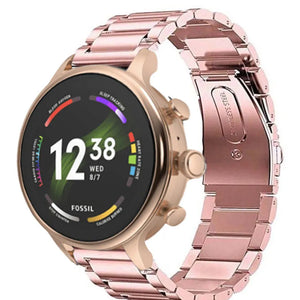 Steel Strap, pink, on a watch, 3/4 front view