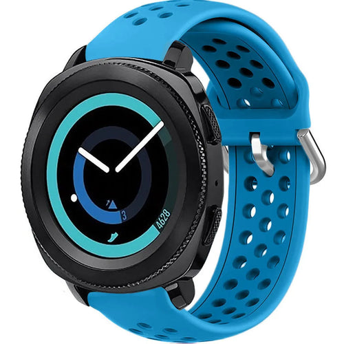 Breathable Silicone Strap, light blue, on a watch, 3/4 front view