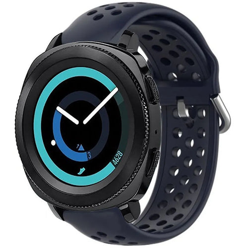 Breathable Silicone Strap, dark blue, on a watch, 3/4 front view