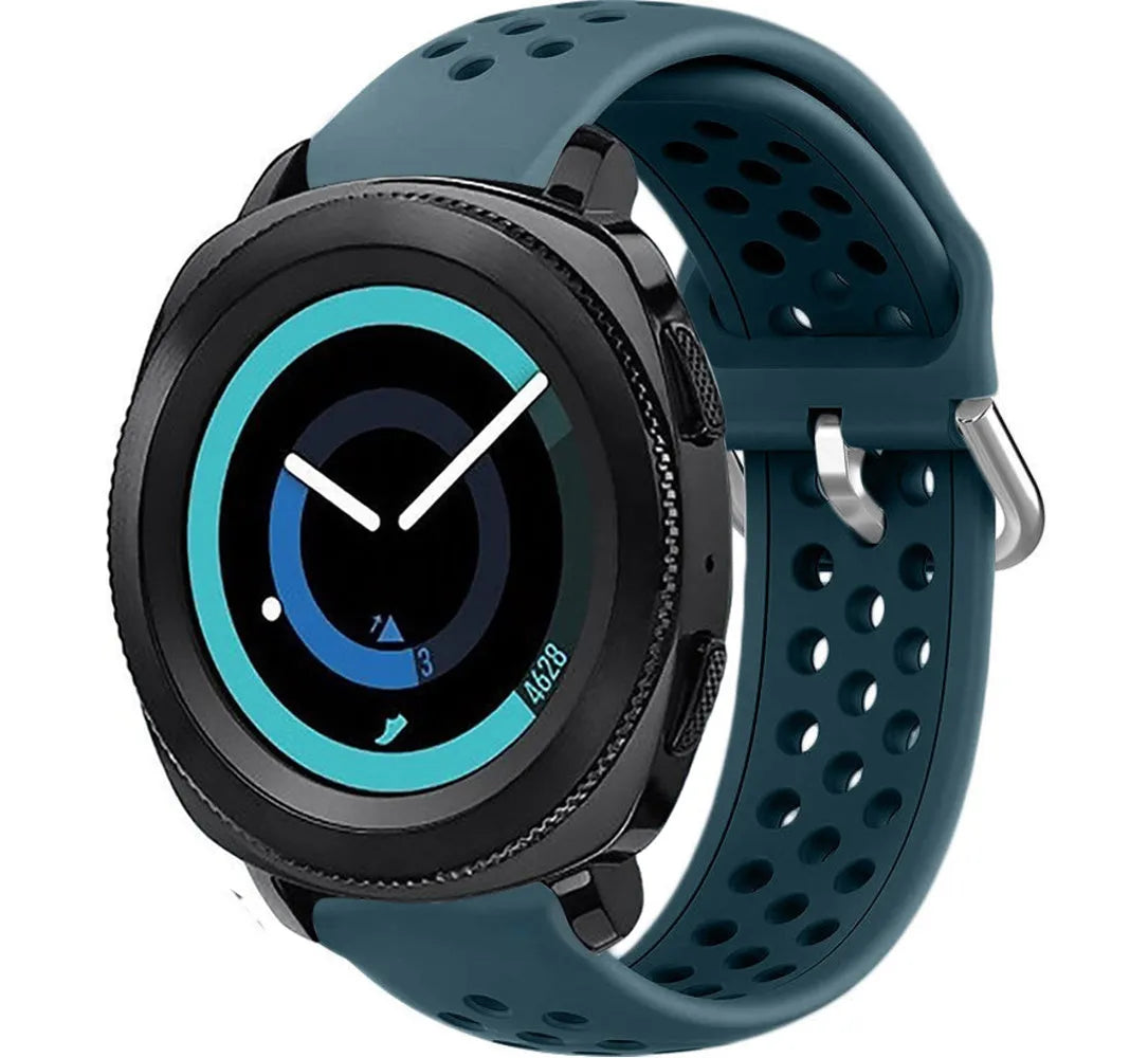 Breathable Silicone Strap, rock green, on a watch, 3/4 front view
