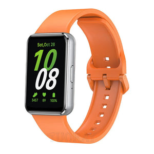 Silicone Strap, orange, on a watch, 3/4 front view