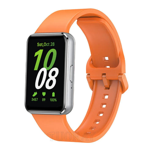 Silicone Strap, orange, on a watch, 3/4 front view