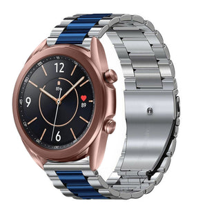 Steel Strap, silver/blue, on a watch, 3/4 front view