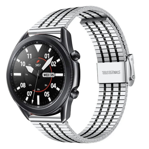 Fine Steel Strap, silver/black, on a watch, 3/4 front view