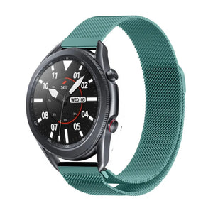 Milanese Strap, green, on a watch, 3/4 front view