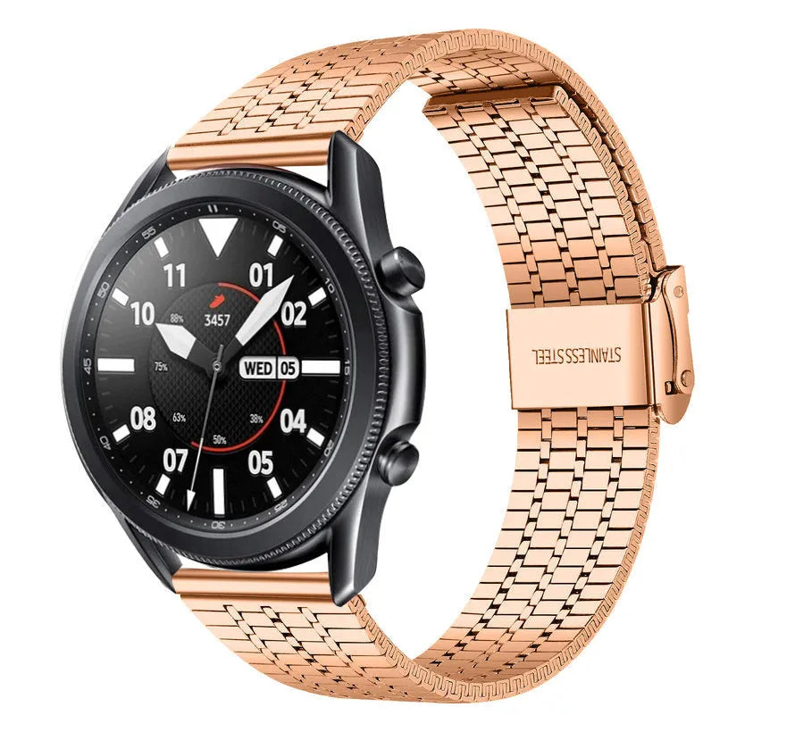 Fine Steel Strap, rose gold, on a watch, 3/4 front view