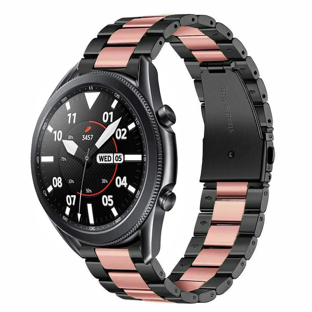 Steel Strap, black/pink, on a watch, 3/4 front view