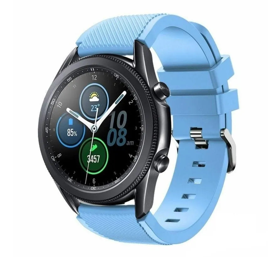 Twill Silicone Strap, sand blue, on a watch, 3/4 front view