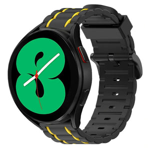 Silicone Strap 'Tough', black/yellow, on a watch, 3/4 front view