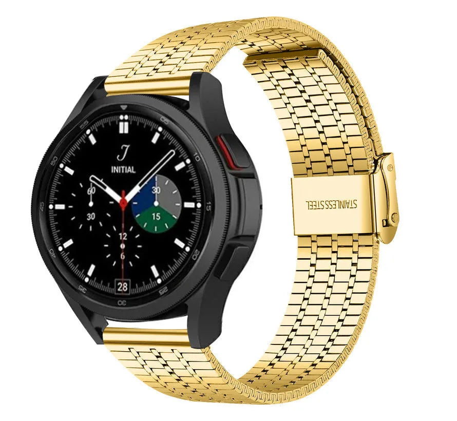 Fine Steel Strap, gold, on a watch, 3/4 front view