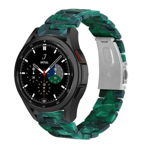 Metal Resin Strap, green, on a watch, 3/4 front view