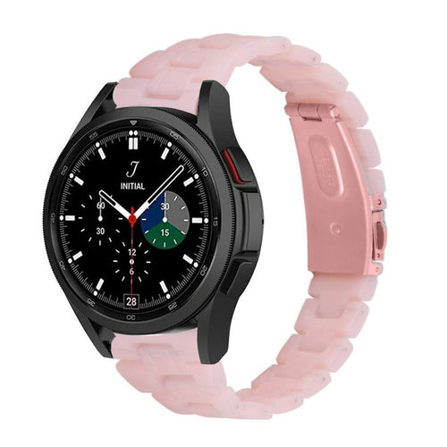 Metal Resin Strap, pink, on a watch, 3/4 front view