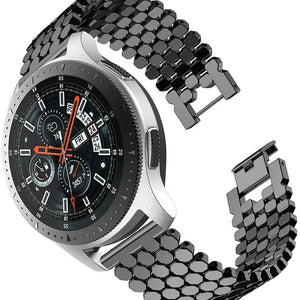 Steel Strap Hexagons, black, on a watch, 3/4 front view