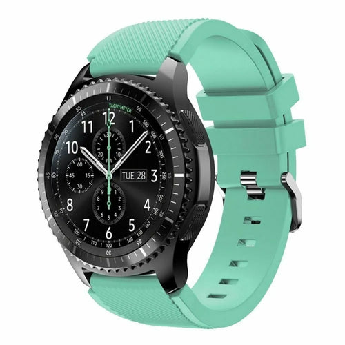 Twill Silicone Strap, aqua, on a watch, 3/4 front view