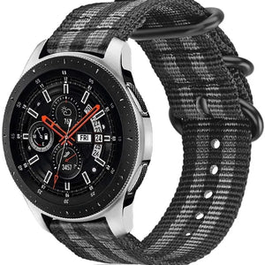Nylon Buckle Strap, black/grey, on a watch, 3/4 front view