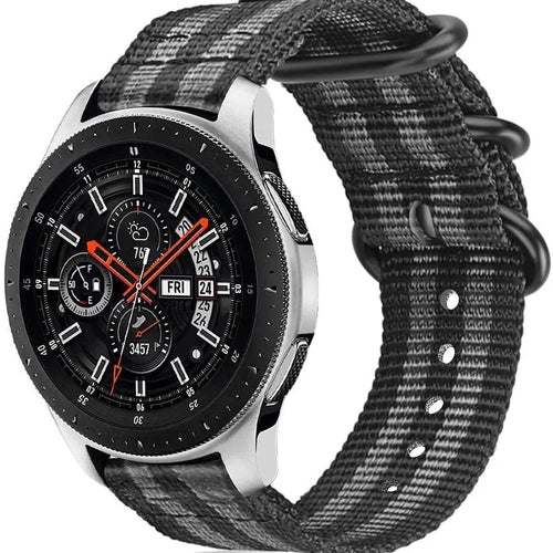 Nylon Buckle Strap, black/grey, on a watch, 3/4 front view