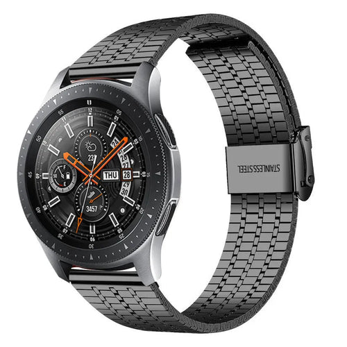 Fine Steel Strap, black, on a watch, 3/4 front view