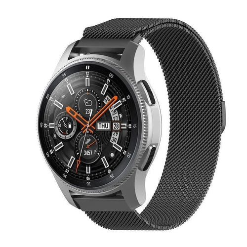 Milanese Strap, black, on a watch, 3/4 front view