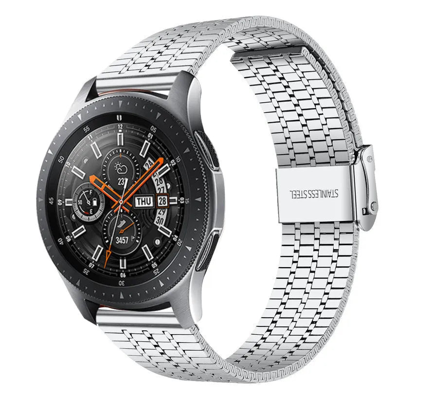 Fine Steel Strap, silver, on a watch, 3/4 front view