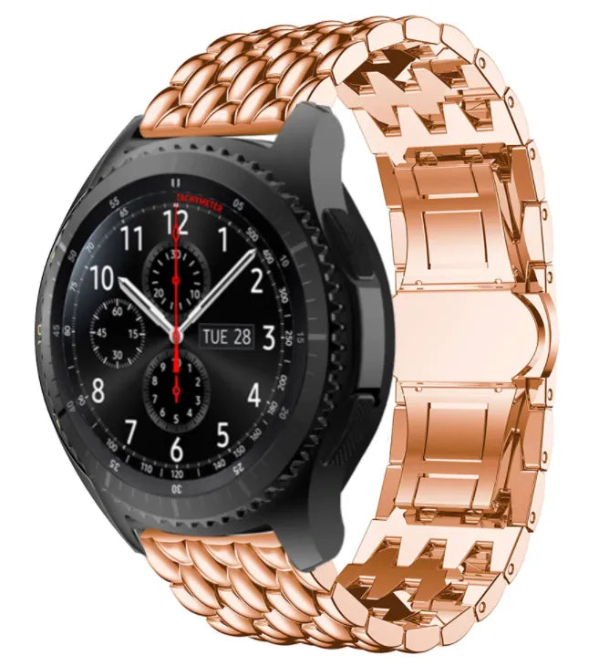 Steel Dragon Strap, rose gold, on a watch, 3/4 front view