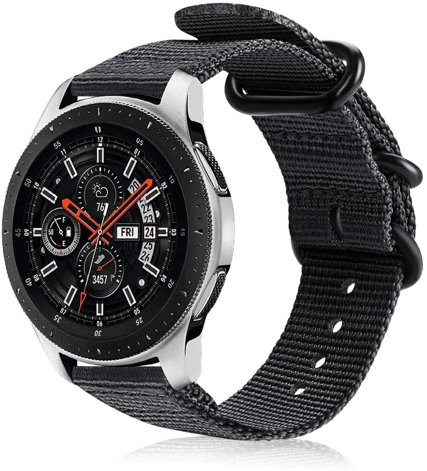 Nylon Buckle Strap, black, on a watch, 3/4 front view
