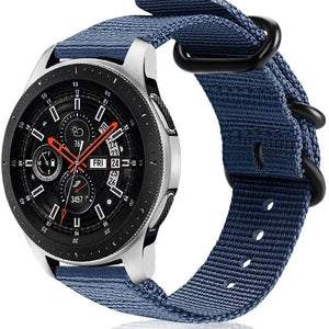 Nylon Buckle Strap, blue, on a watch, 3/4 front view