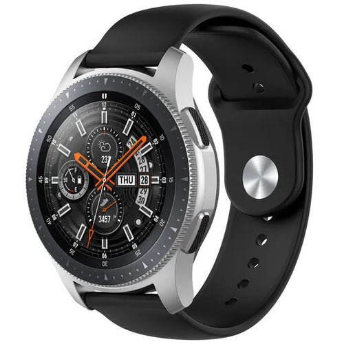 Silicone Sport Strap, black, on a watch, 3/4 front view