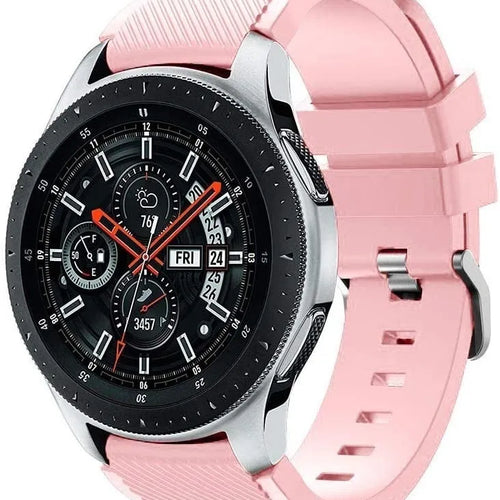 Twill Silicone Strap, pink, on a watch, 3/4 front view