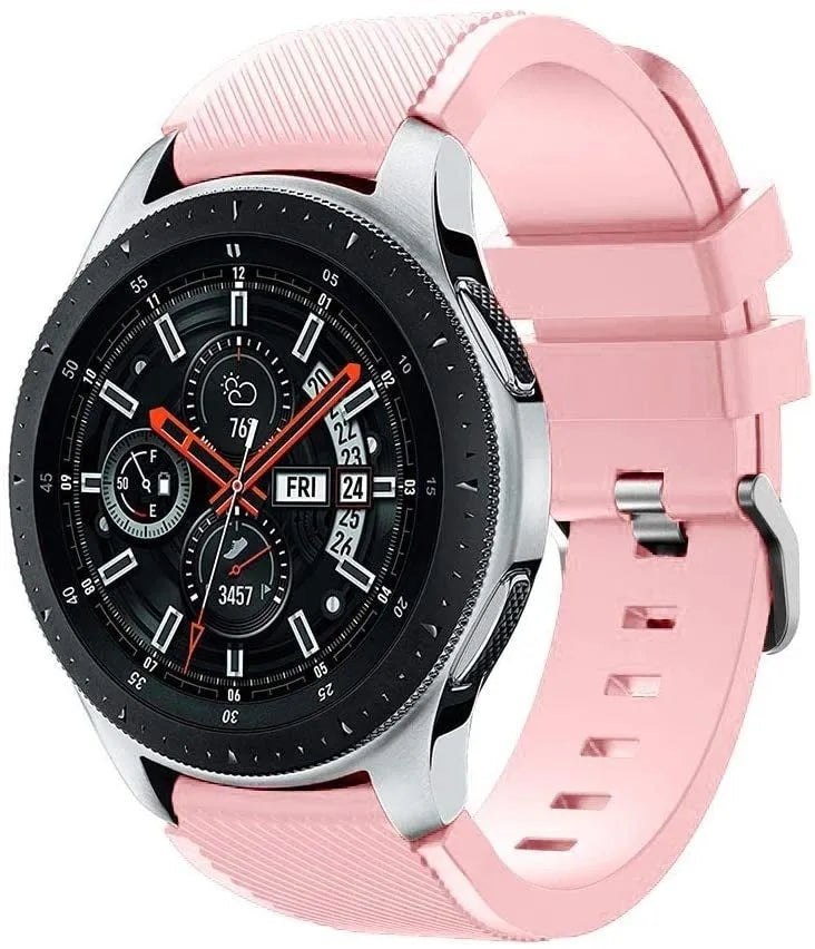 Twill Silicone Strap, pink, on a watch, 3/4 front view