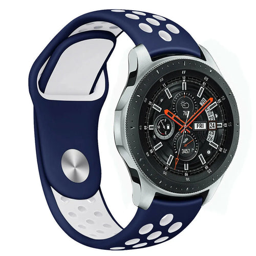 Silicone Sport Strap, blue/white, on a watch, 3/4 front view