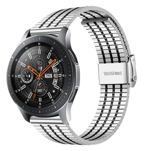 Fine Steel Strap, silver/black, on a watch, 3/4 front view