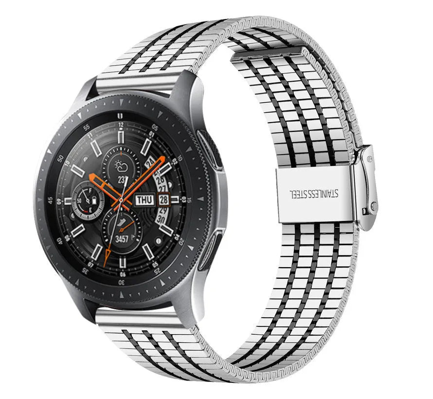 Fine Steel Strap, silver/black, on a watch, 3/4 front view