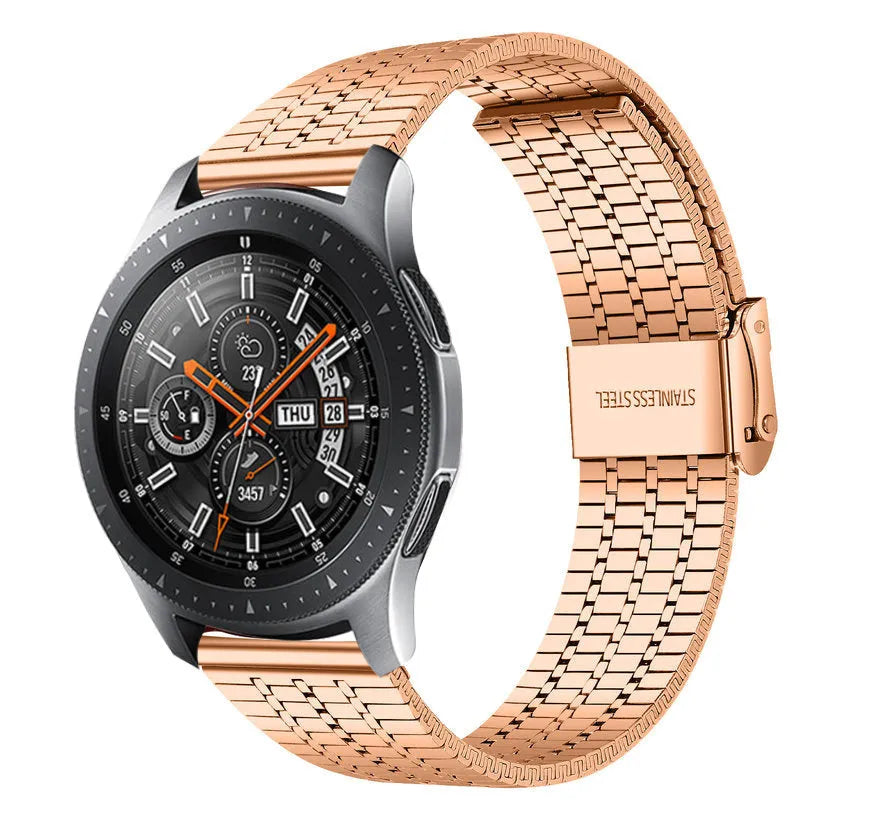 Fine Steel Strap, rose gold, on a watch, 3/4 front view