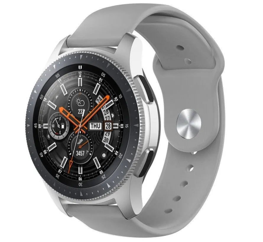 Silicone Sport Strap, grey, on a watch, 3/4 front view
