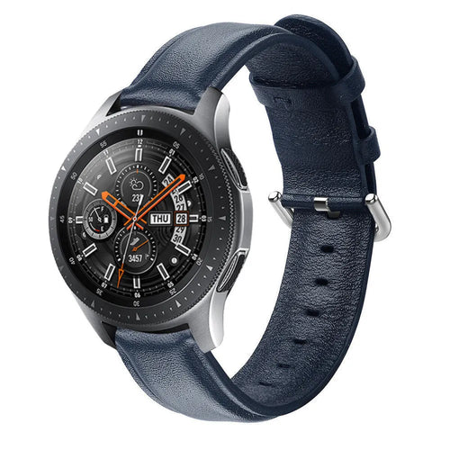Leather Strap, dark blue, on a watch, 3/4 front view