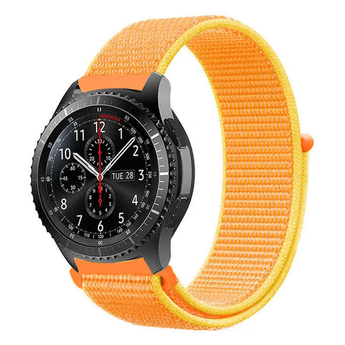 Nylon Strap, orange/yellow, on a watch, 3/4 front view