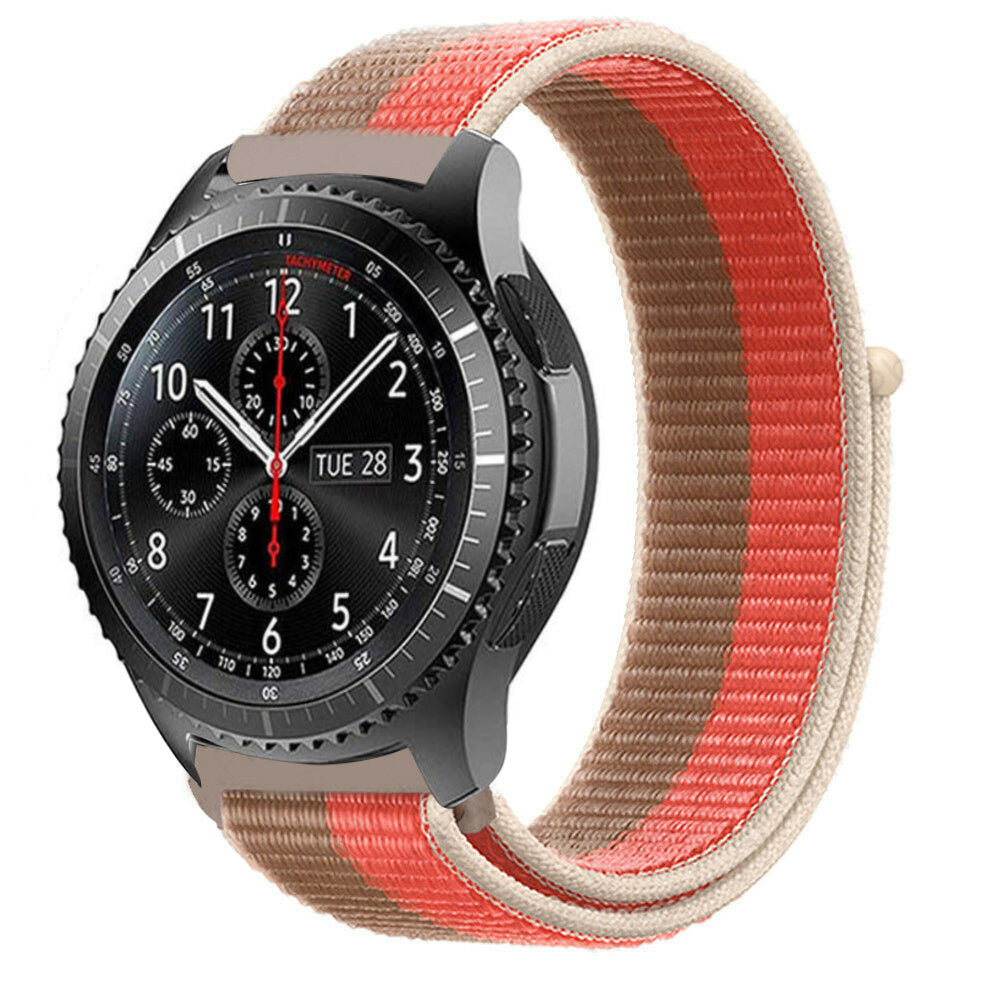 Nylon Strap, pink pomelo, on a watch, 3/4 front view