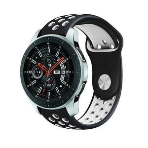 Silicone Sport Strap, black/white, on a watch, 3/4 front view