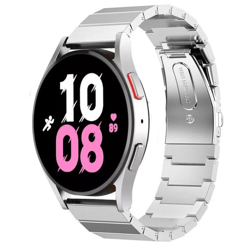 Premium Metal Strap, silver, on a watch, 3/4 front view