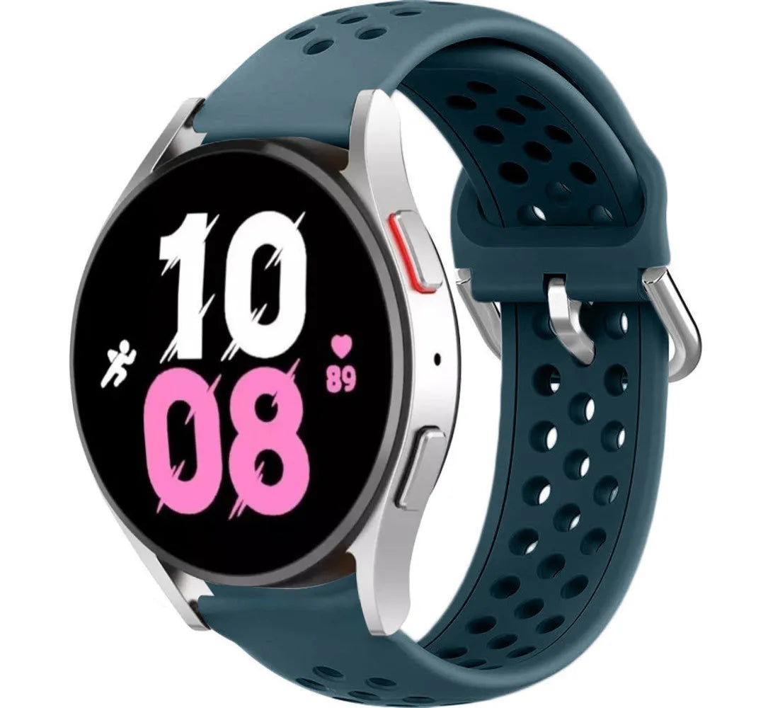 Breathable Silicone Strap, rock green, on a watch, 3/4 front view