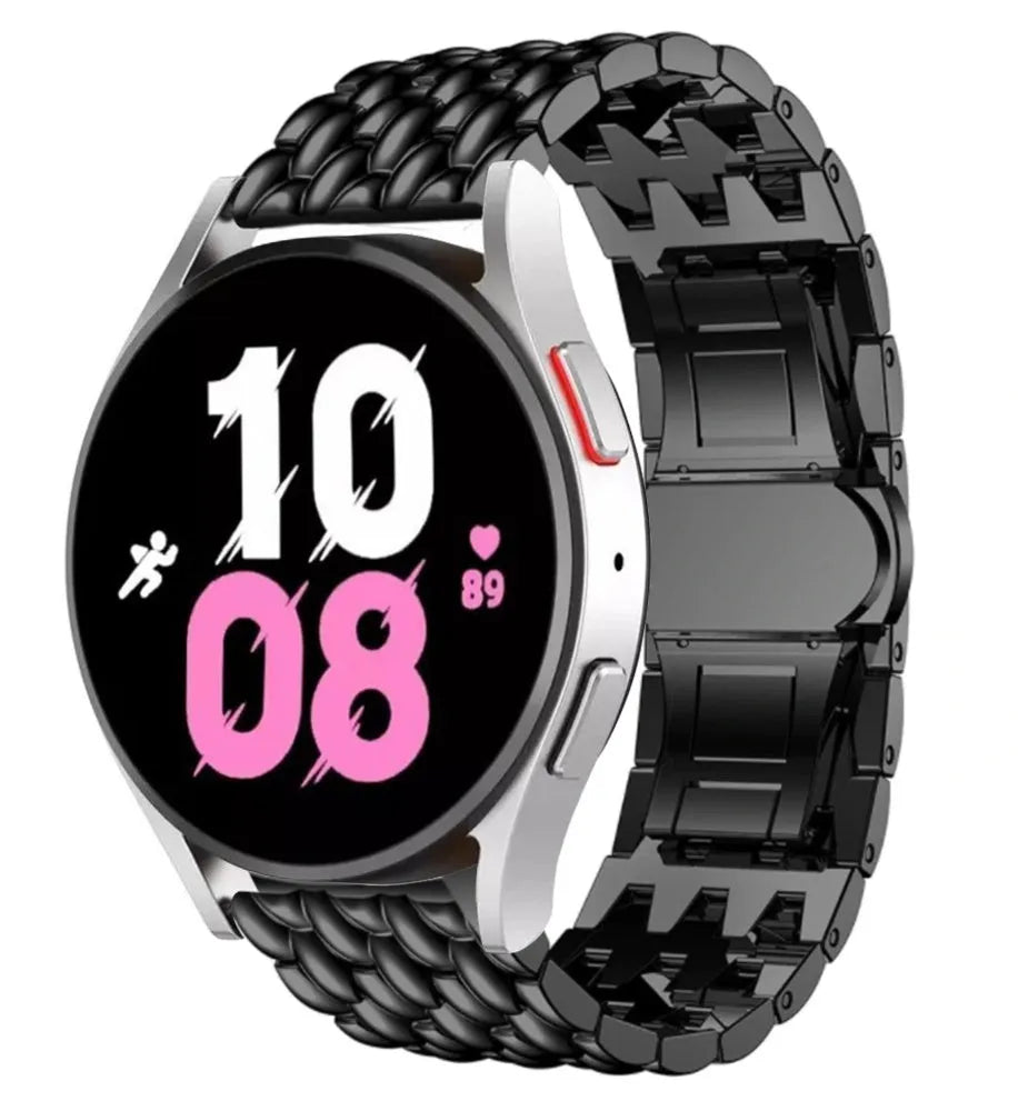 Steel Dragon Strap, black, on a watch, 3/4 front view