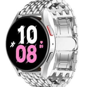 Steel Dragon Strap, silver, on a watch, 3/4 front view