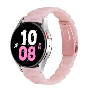 Metal Resin Strap, pink, on a watch, 3/4 front view