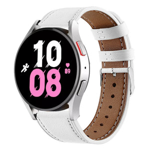 Modern Leather Strap, white, on a watch, 3/4 front view