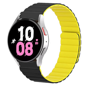 Magnetic Silicone Strap, black/yellow, on a watch, 3/4 front view